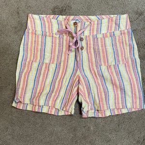 Sundance Size 6 cotton/ linen striped shorts- medium length